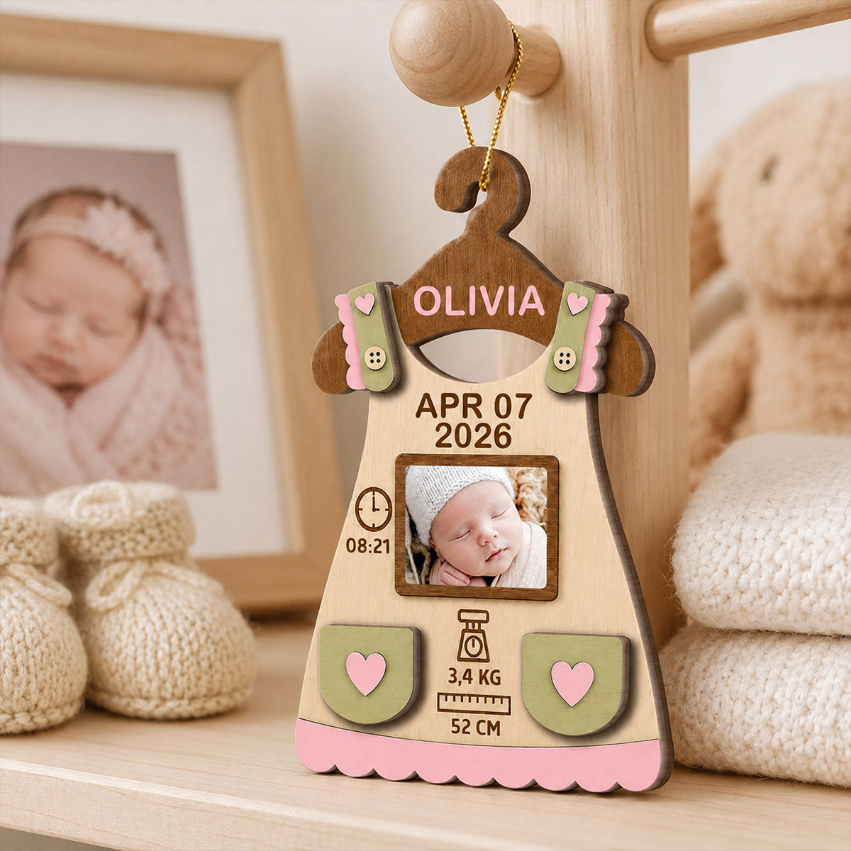 Baby First Christmas Birth Stats Birth Sign - Personalized 2-Layered Wooden Ornament - Baby Milestone Keepsake, Newborn Memory Photo, Birth Announcement