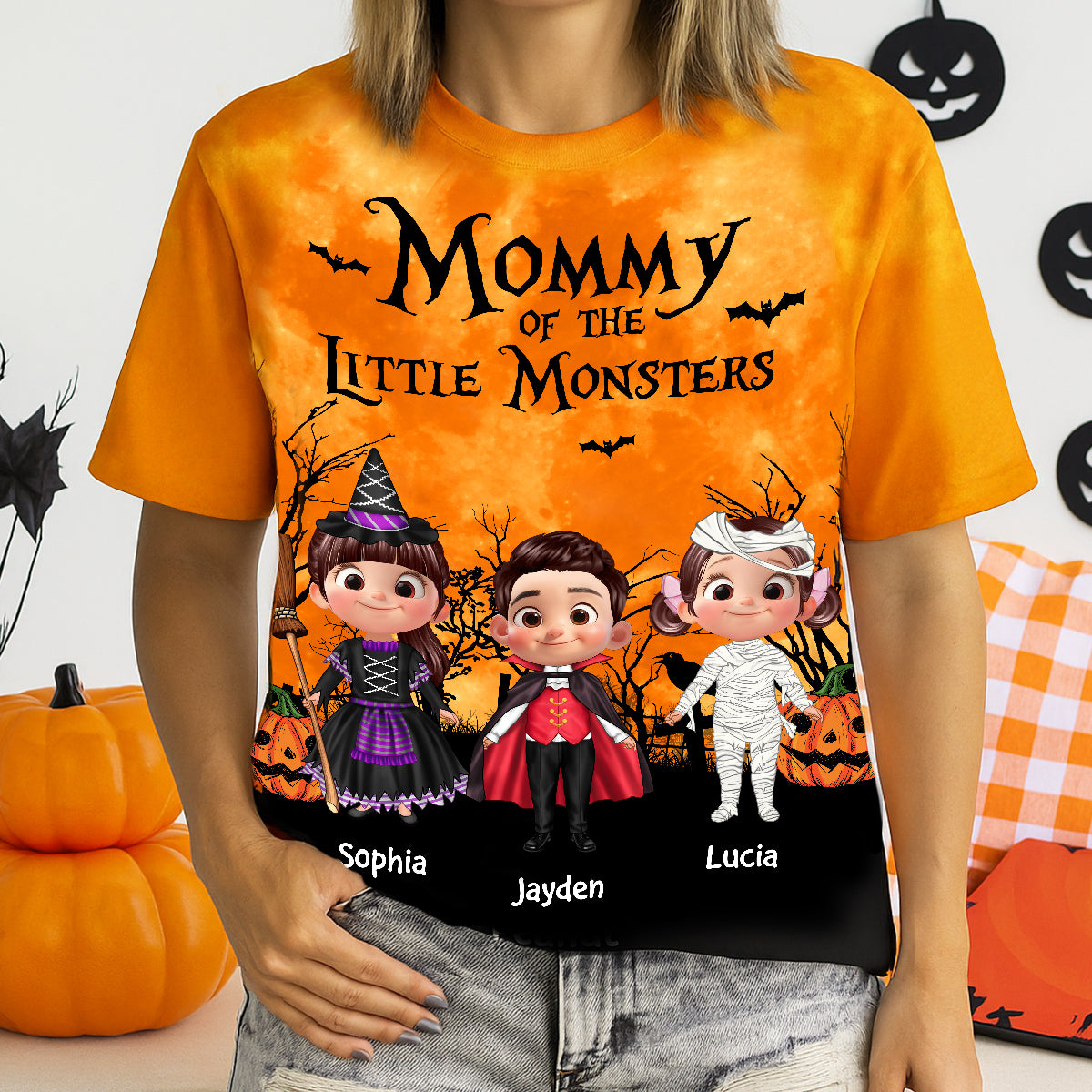 Halloween Mommy Daddy Grandma Grandpa Of The Little Monsters Cute Cartoon Kids Personalized 3D Shirt