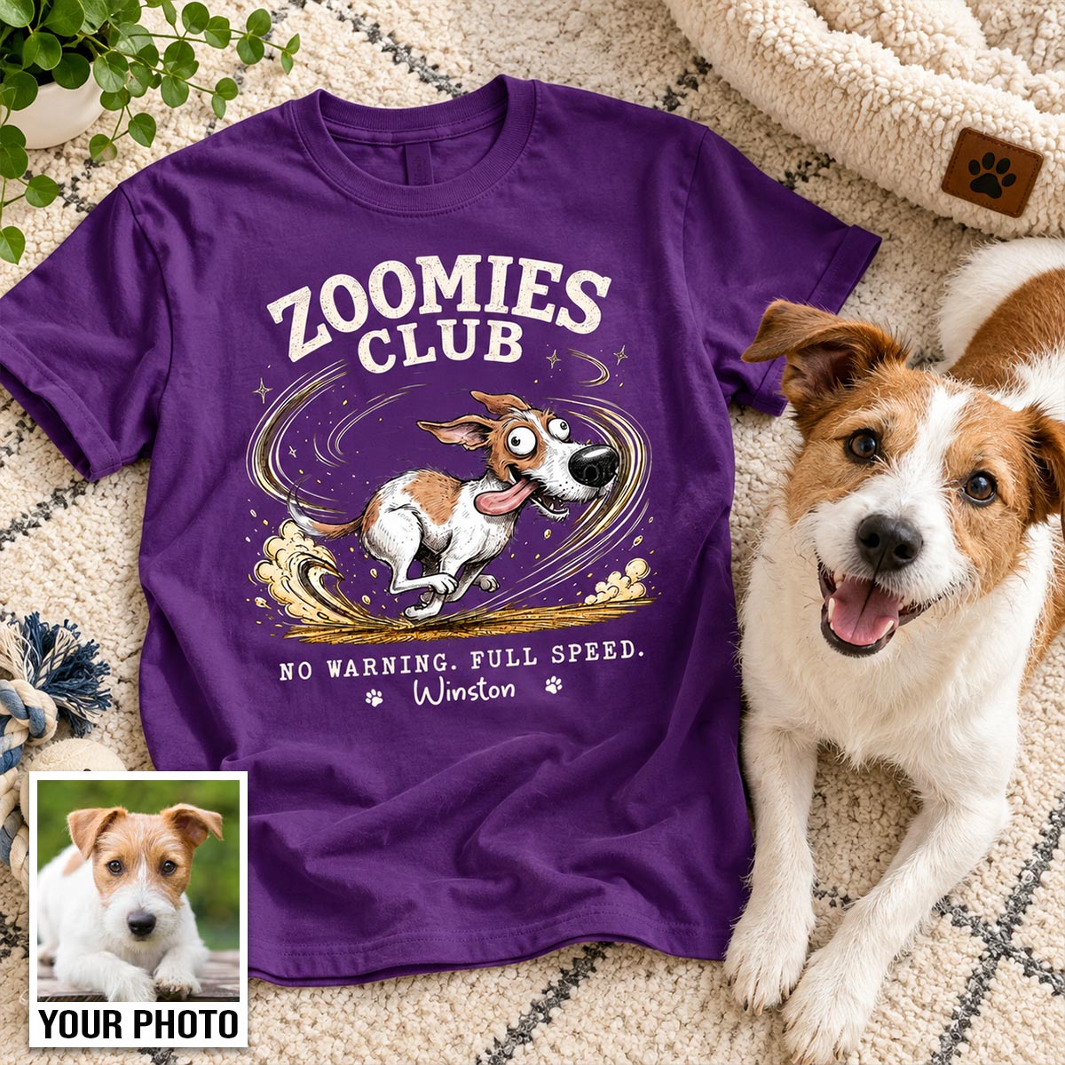 Zoomies Club Quirky Dog Portrait From Your Custom Pet Photo - Personalized Shirt - Funny Gift For Dog Cat Lover