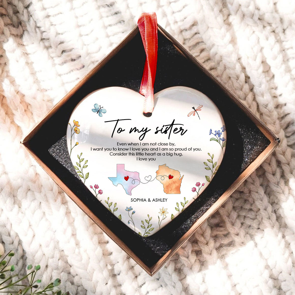 I'm So Proud Of You Sister Personalized Ceramic Ornament, Long Distance Togetherness Birthday Christmas Gift For Sisters, Siblings