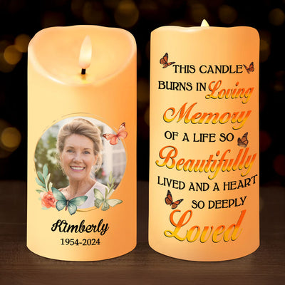 This Candle Burns In Loving Memory Personalized LED Candle, Custom Photo Sympathy Gift