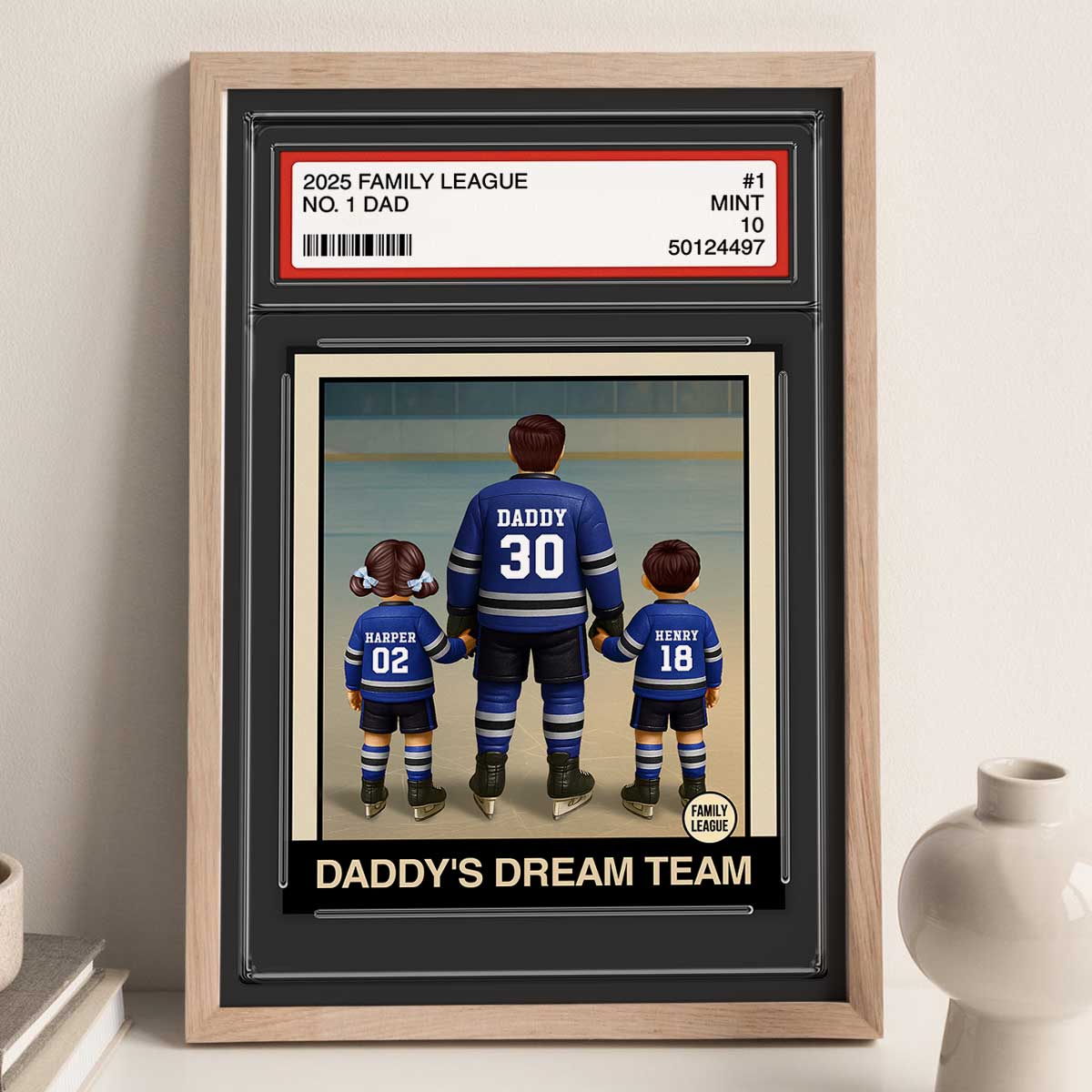 Hockey No. 1 Dad Man & Kids Trading Card Style Personalized Poster