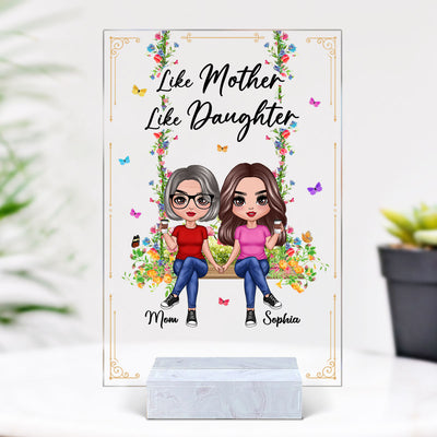 Doll Mom And Daughter Sitting On Floral Swing Personalized Acrylic Plaque