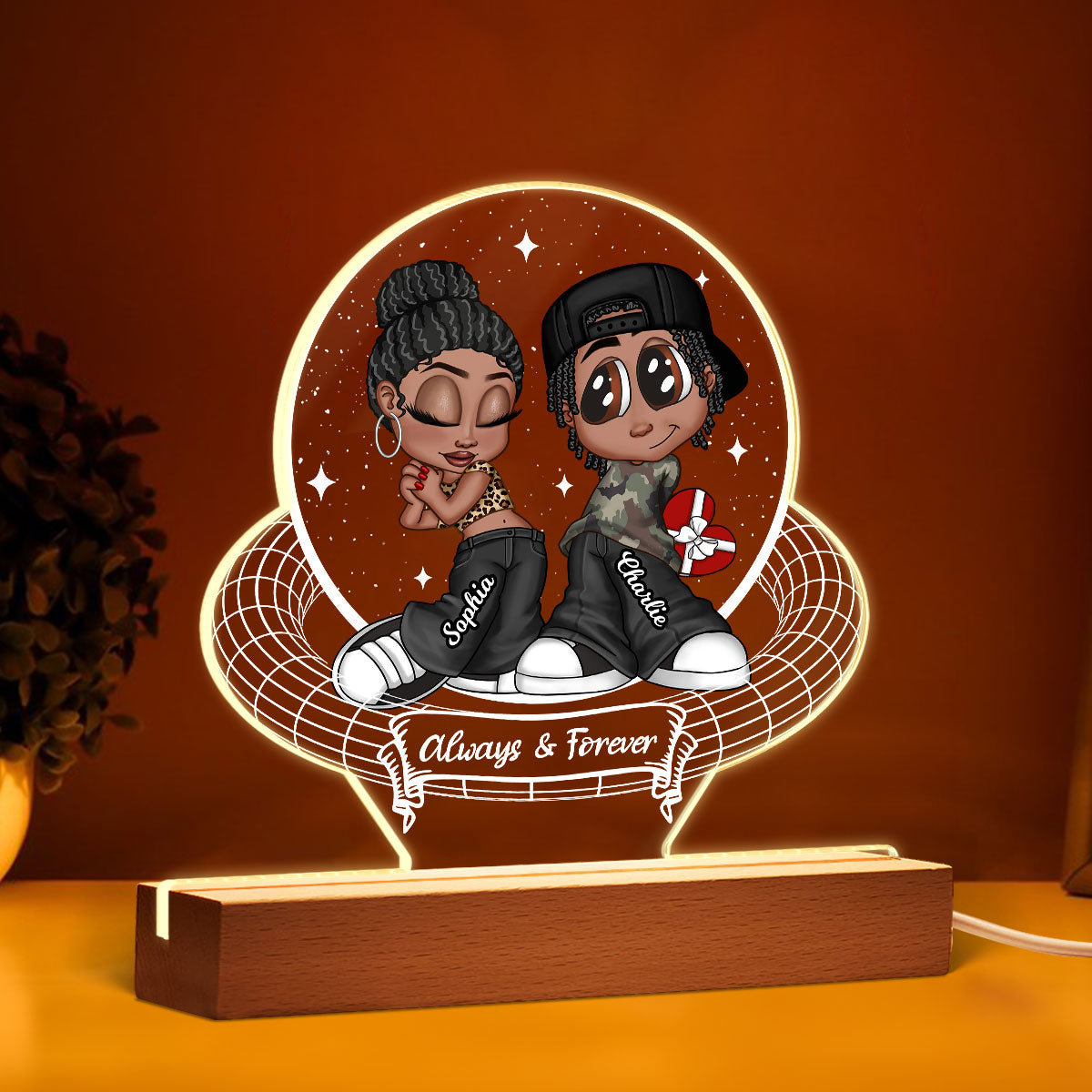 Y2K Couple Personalized 3D Illusion Acrylic LED Night Light,  Gift, Anniversary Gift for Him for Her