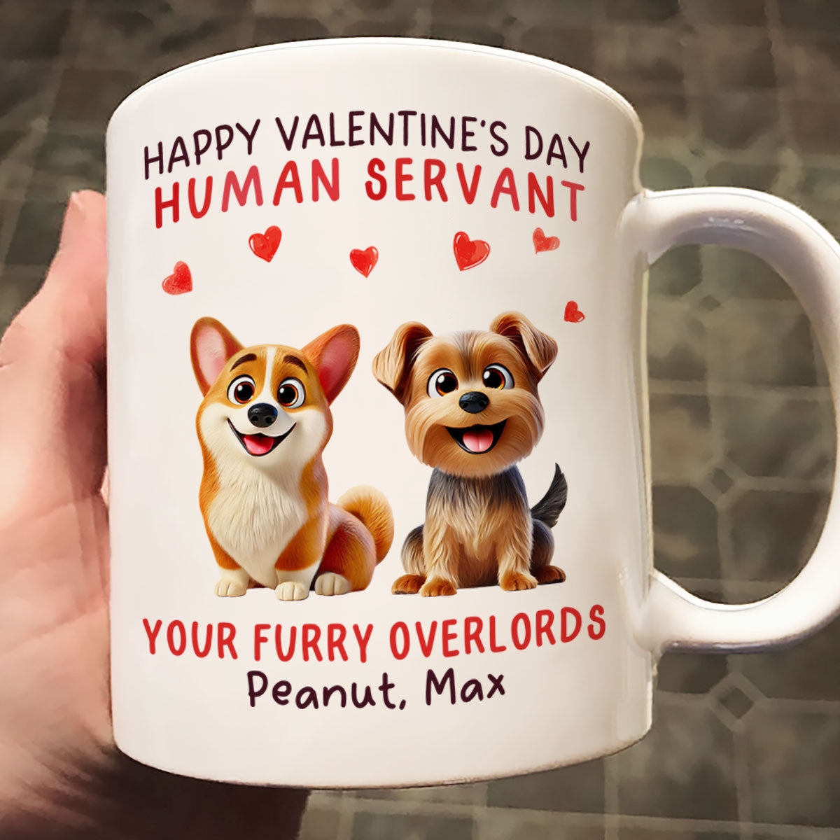 Funny Cartoon Dogs Happy  Dog Human Servant Personalized Mug, Funny Gift For Dog Lovers