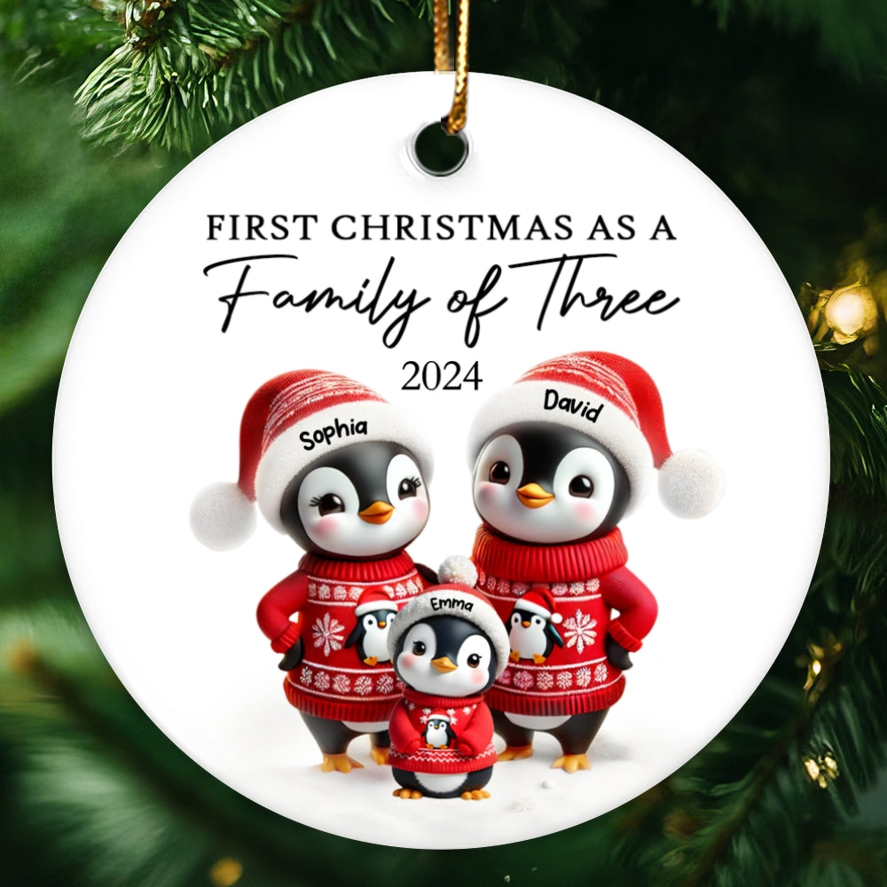 First Christmas As A Family Penguin Family Christmas Keepsake Personalized Ceramic Ornament