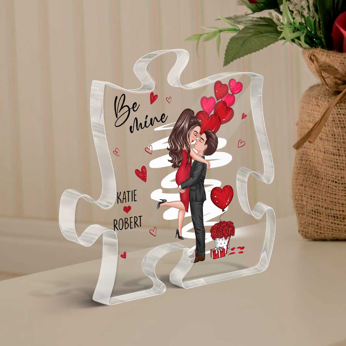 Be Mine Doll Couple Kissing Personalized Puzzle Acrylic Plaque - Gift For Him Gift For Her