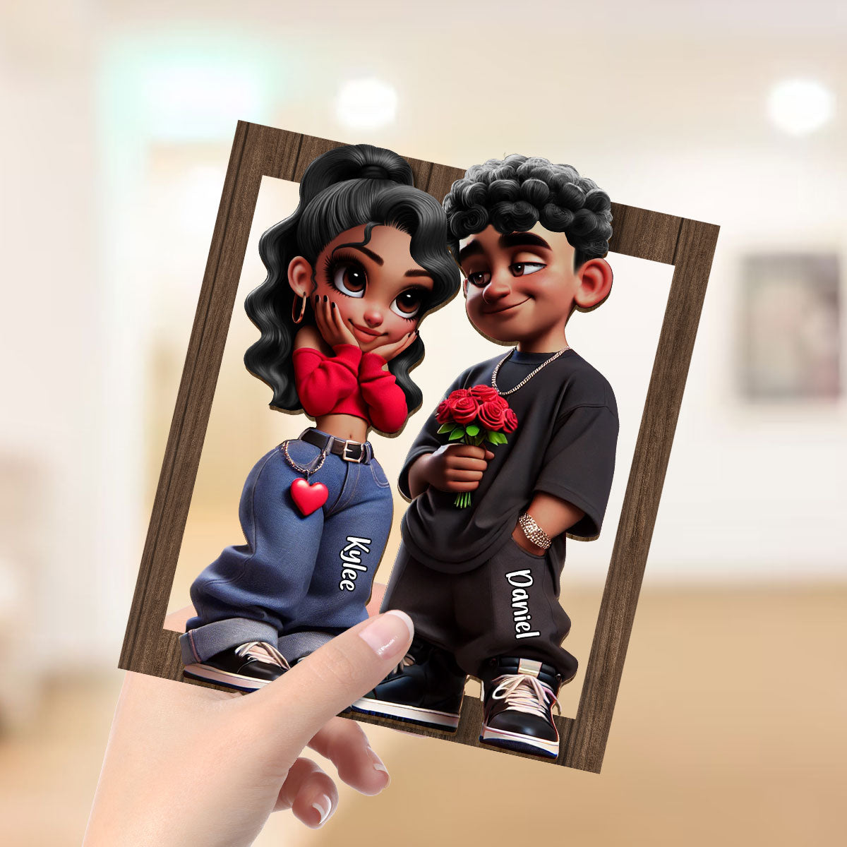 Personalized Y2K Couple 3D Effect Frame 2-Layer Wooden Plaque,  Gift, Anniversary Gift For Him For Her
