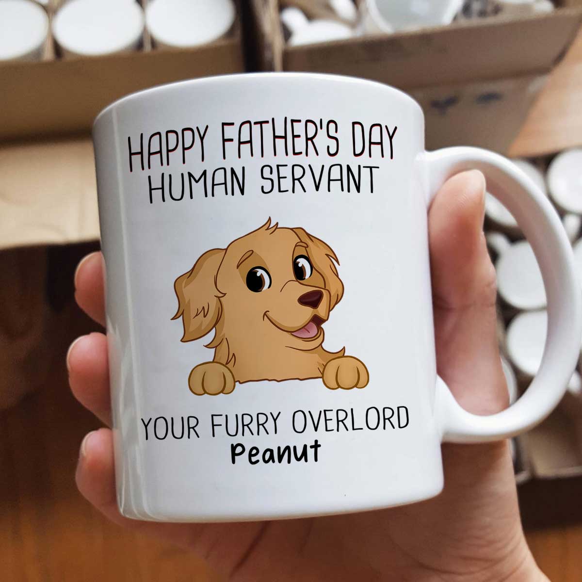 Happy Father‘s Day Human Servant Funny Cute Dogs Personalized Mug, Gift For Dog Dad
