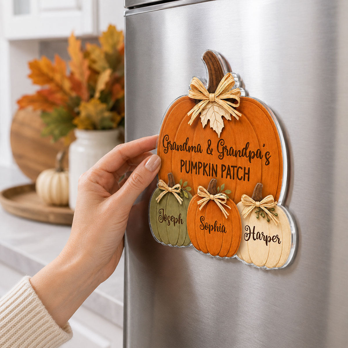 Grandma Grandpa's Pumpkin Patch 2D Flat - Personalized Acrylic Fridge Magnet - Fall Season Decor For Grandparents