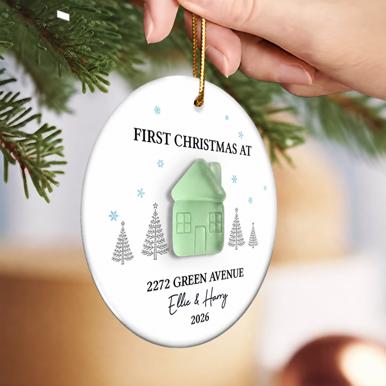 First Christmas New Home 3D Sea Glass Effect - Personalized Ceramic Ornament With Acrylic Pieces - New Home Decor