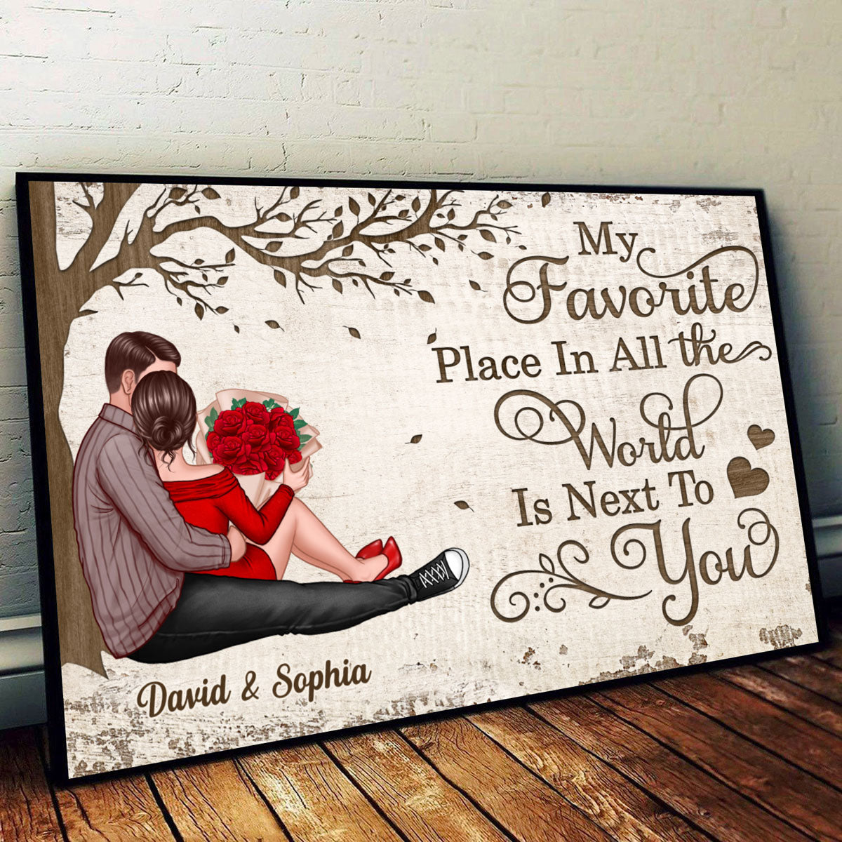 Favorite Place Next To You Couple Sitting Personalized Horizontal Poster, Gift For Him, For Her
