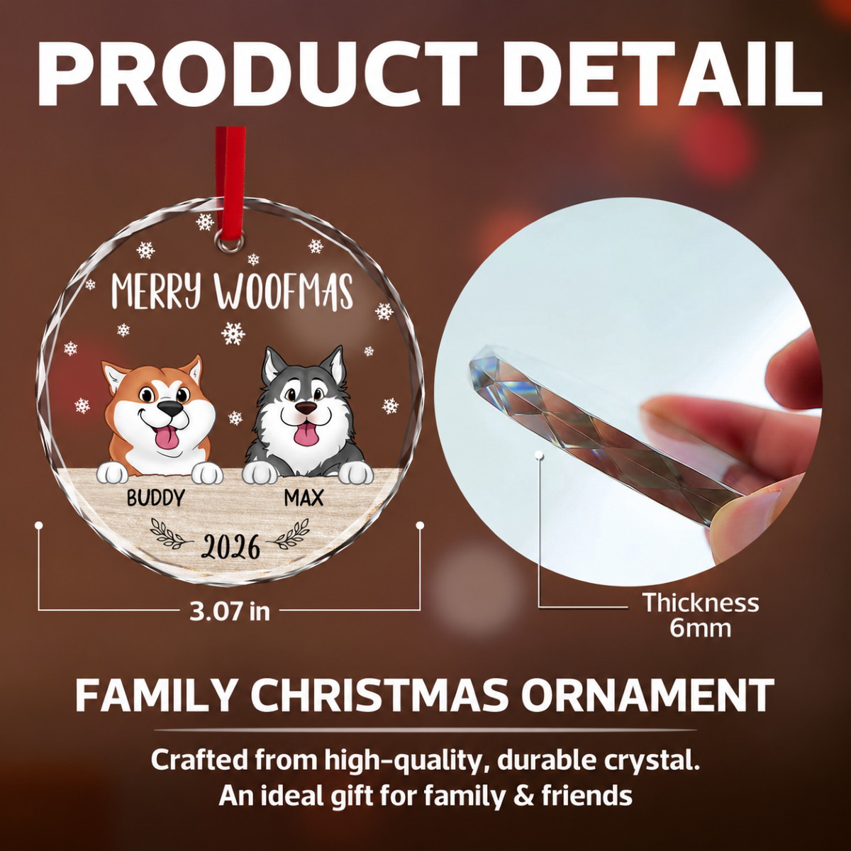 Merry Woofmas Christmas Decor For Dog Lover Personalized Glass Ornament