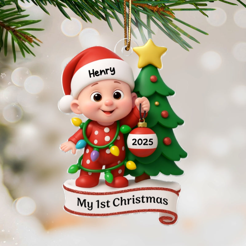Baby's 1st Christmas Holding Bauble Personalized Acrylic Ornament, Christmas Gift for Baby, Christmas Keepsake