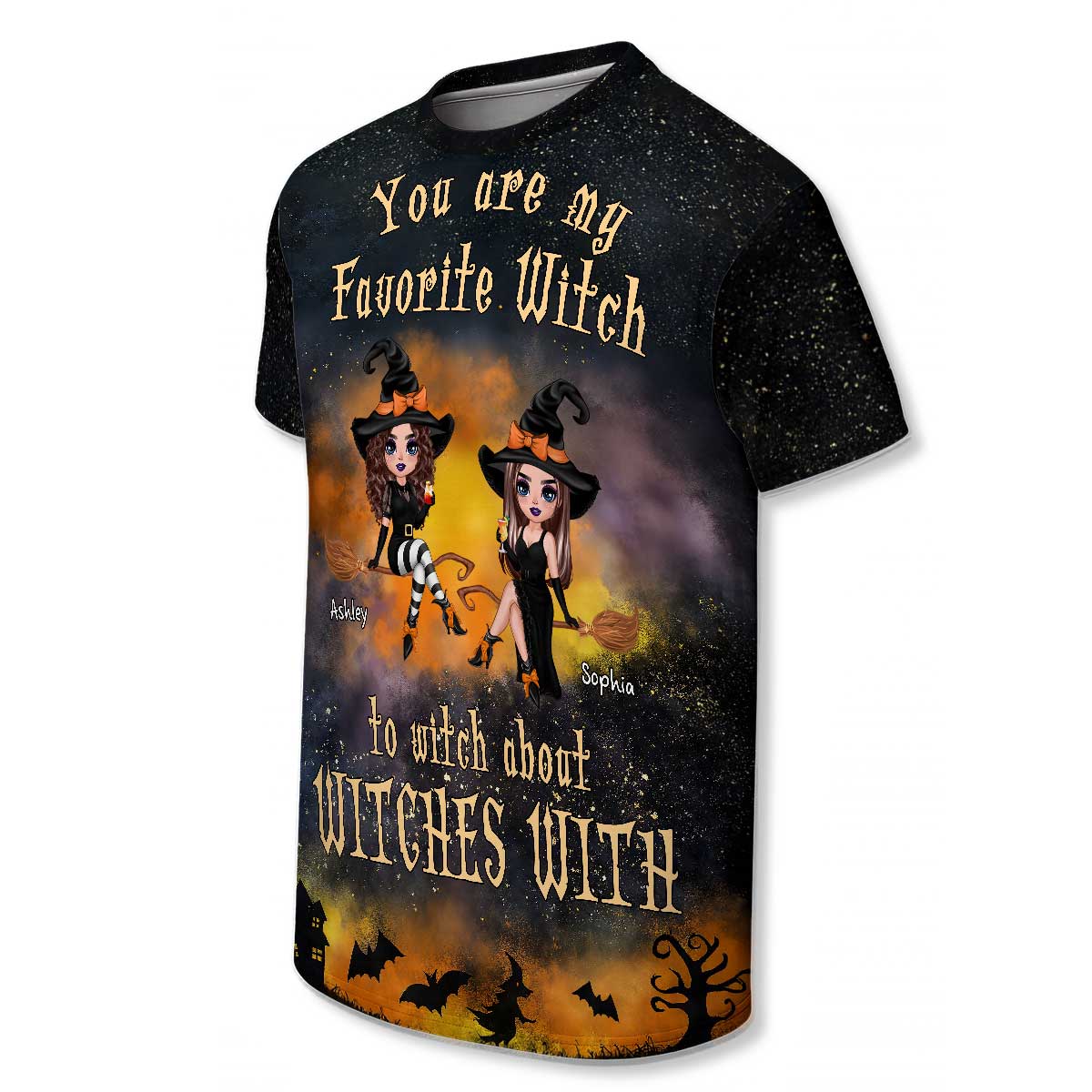 Pretty Witch Besties Witchy Ombre Tie-Dye Pattern Personalized Shirt, Perfect Halloween Matching Costume for Besties