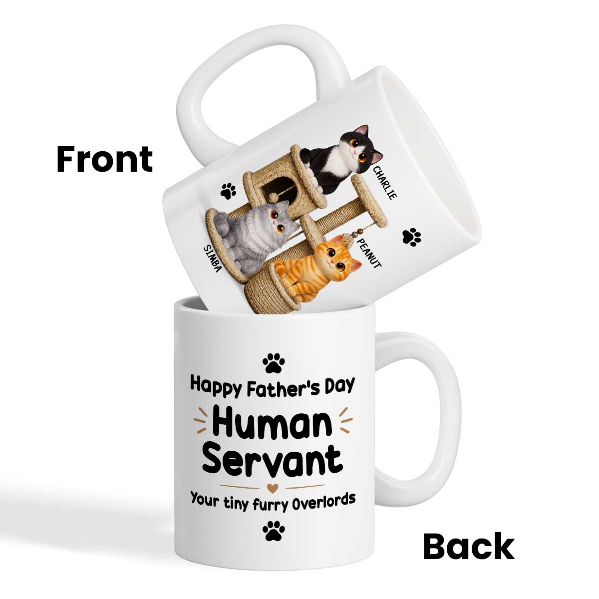 Happy Father's Day Human Servant Cats On Cat Tree - Personalized Mug - Father's Day Gift For Cat Dad