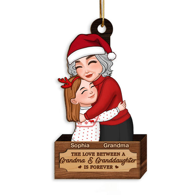 Grandma & Grandkid Hugging In Christmas Box Personalized Wooden Ornament