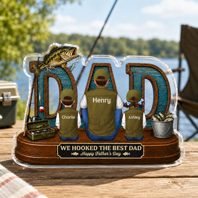 Fishing Dad And Kids We Hooked The Best Dad - Personalized Acrylic Block Plaque - Father's Day Gift For Dad, Husband