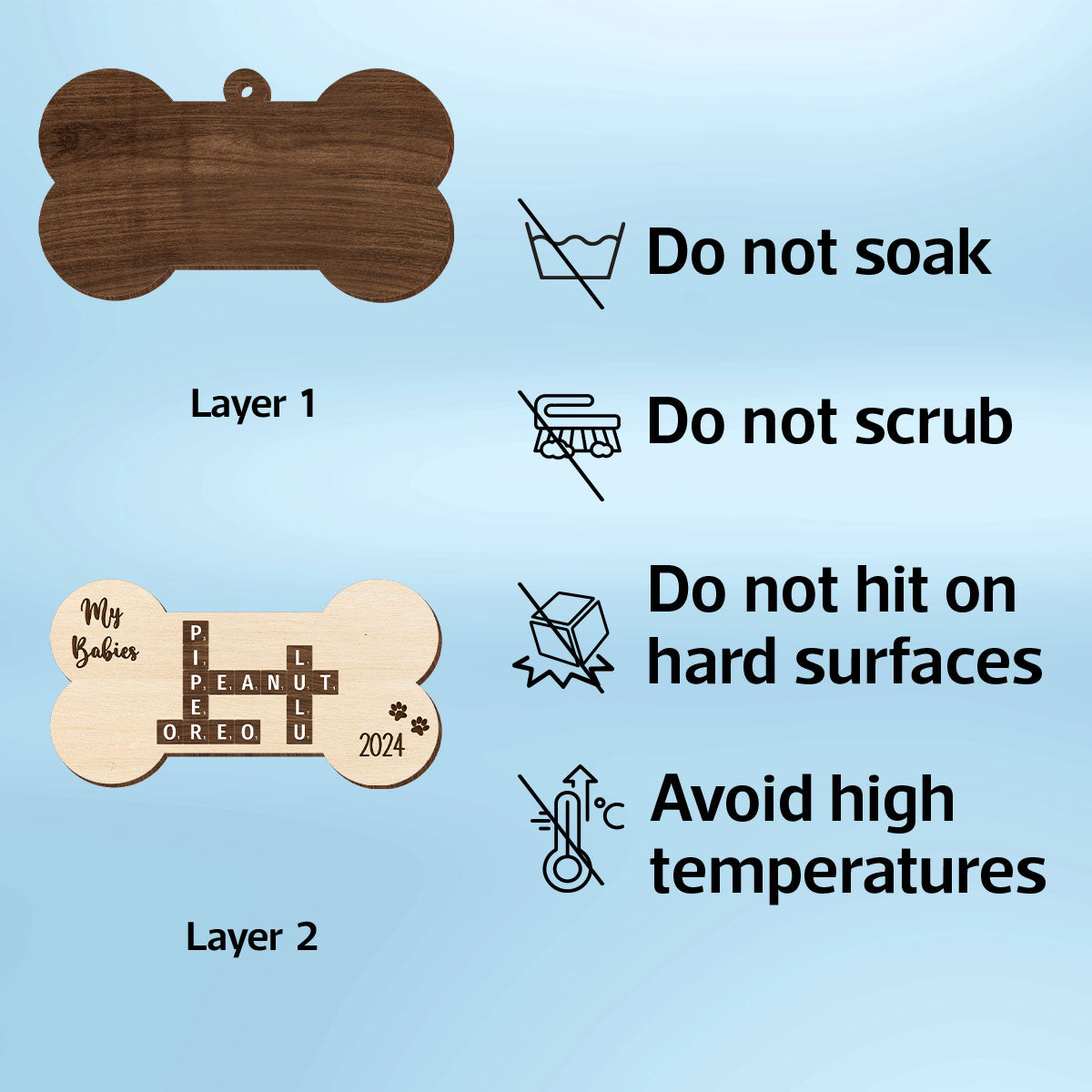 Dogs Names Crossword Puzzle Art Bond Shape Personalized 2-Layer Wooden Ornament