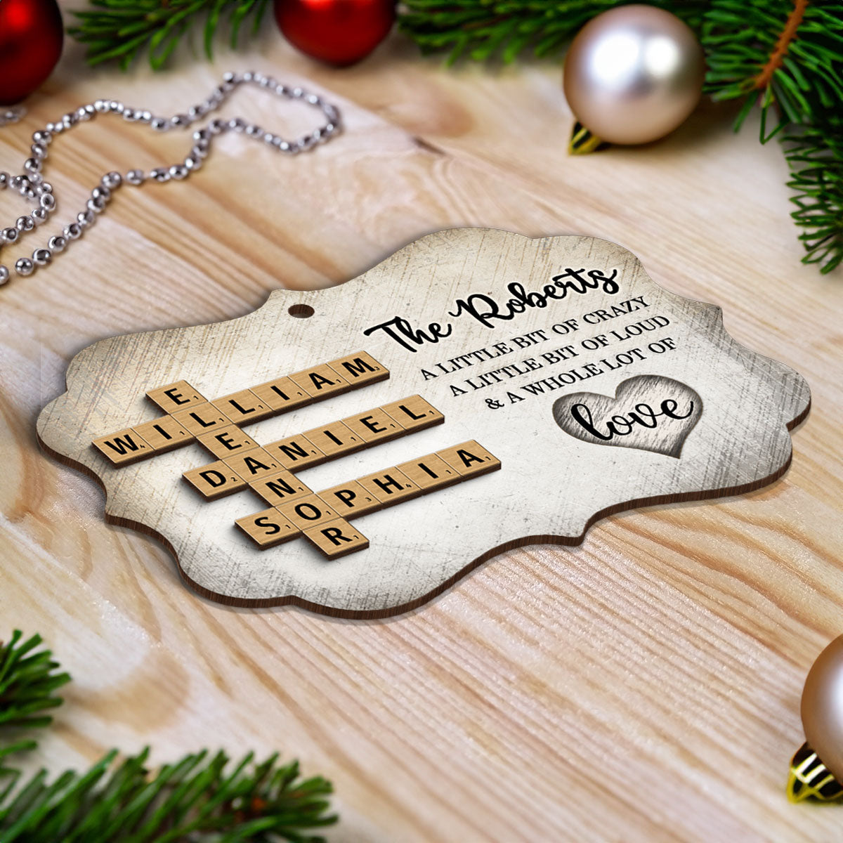Family Whole Lot Of Love Crossword Puzzle Art - Captured In A Moment, Cherished For A Lifetime Personalized 2-Layered Wooden Ornament