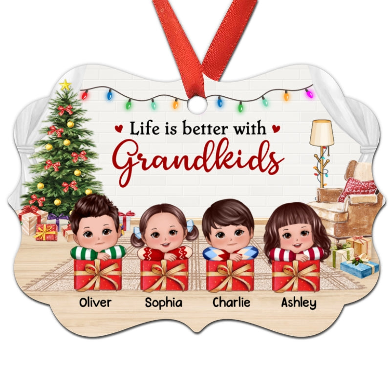 Better With Grandkids Cute Kids Laying Head On Arms Personalized Christmas Ornament