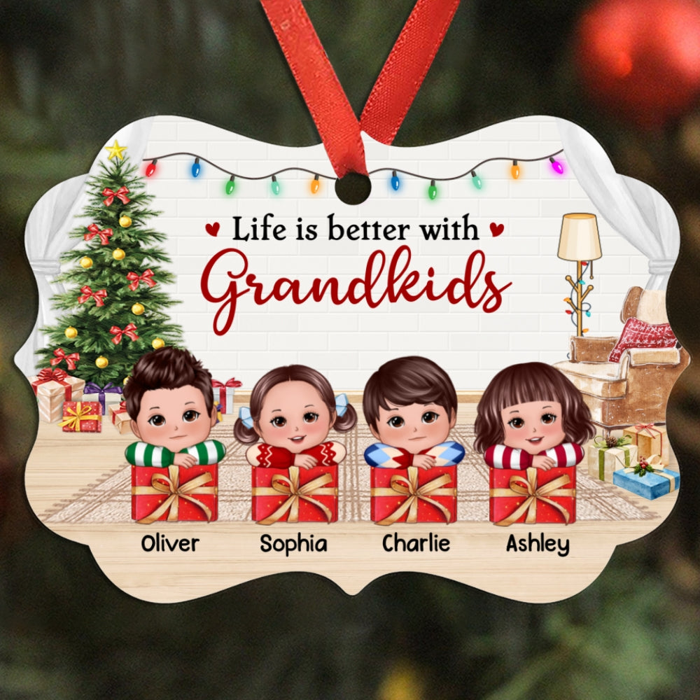 Better With Grandkids Cute Kids Laying Head On Arms Personalized Christmas Ornament