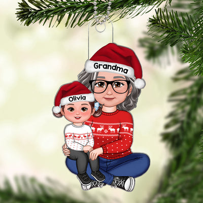 Happy Face Grandkid Sitting On Grandma Lap Christmas Gift For Granddaughter Grandson Personalized Acrylic Ornament