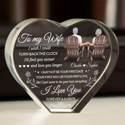 To My Wife I Wish I Could Turn Back The Clock Premium Crystal Heart LED, Heartfelt Personalized Couple Anniversary Gift For Couple, Last-minute Valentine's Gift For Her, For Wife, FREE DELIVERY