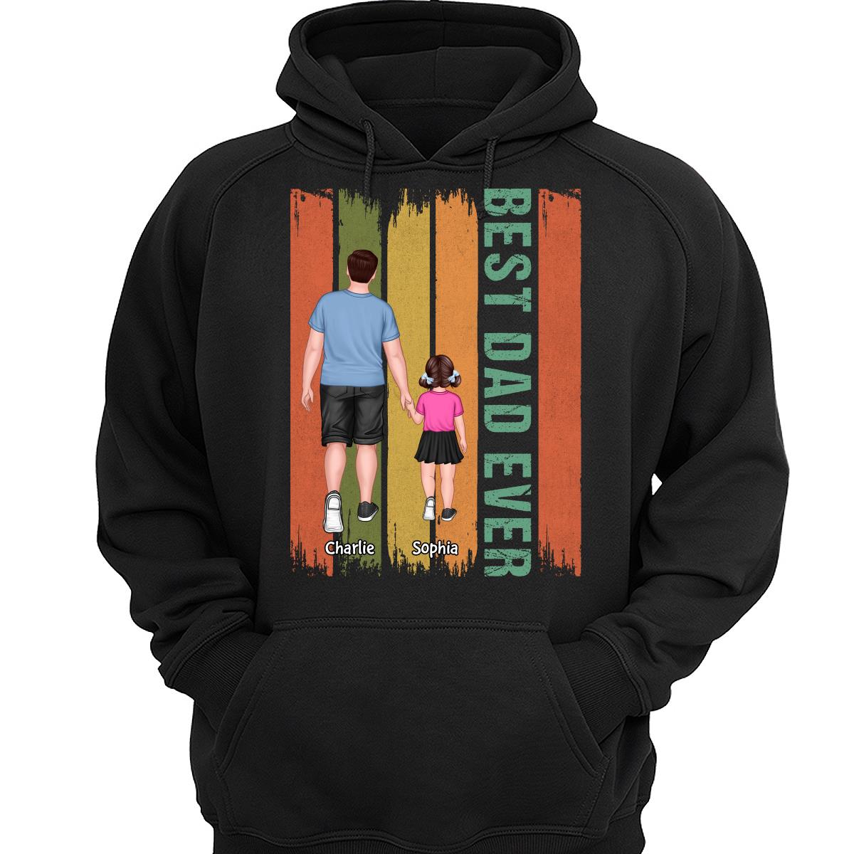 Best Dad Ever Dad And Son Daughter Walking Retro Gift For Dad Personalized Shirt