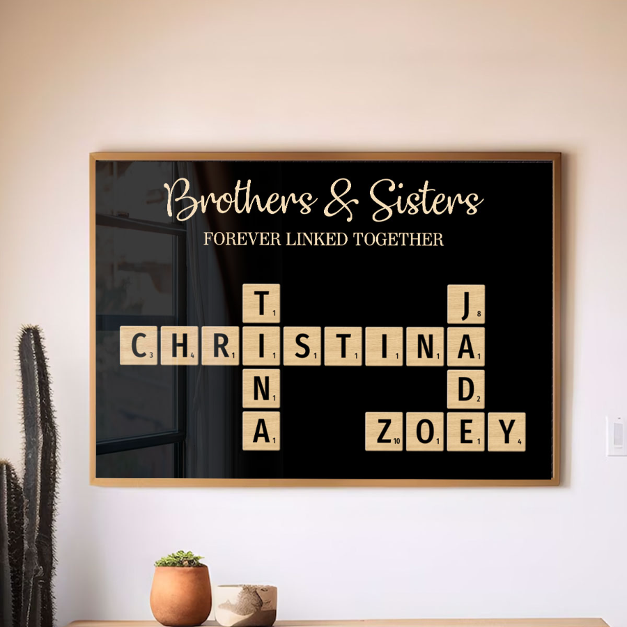 Brothers & Sisters Forever Linked Together Crossword Puzzle Art - Personalized Poster - Heartfelt Gift For Siblings, Family