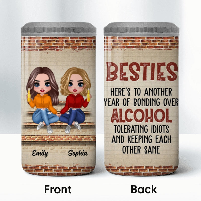 Doll Besties Brick Wall Background Personalized 4 In 1 Can Cooler