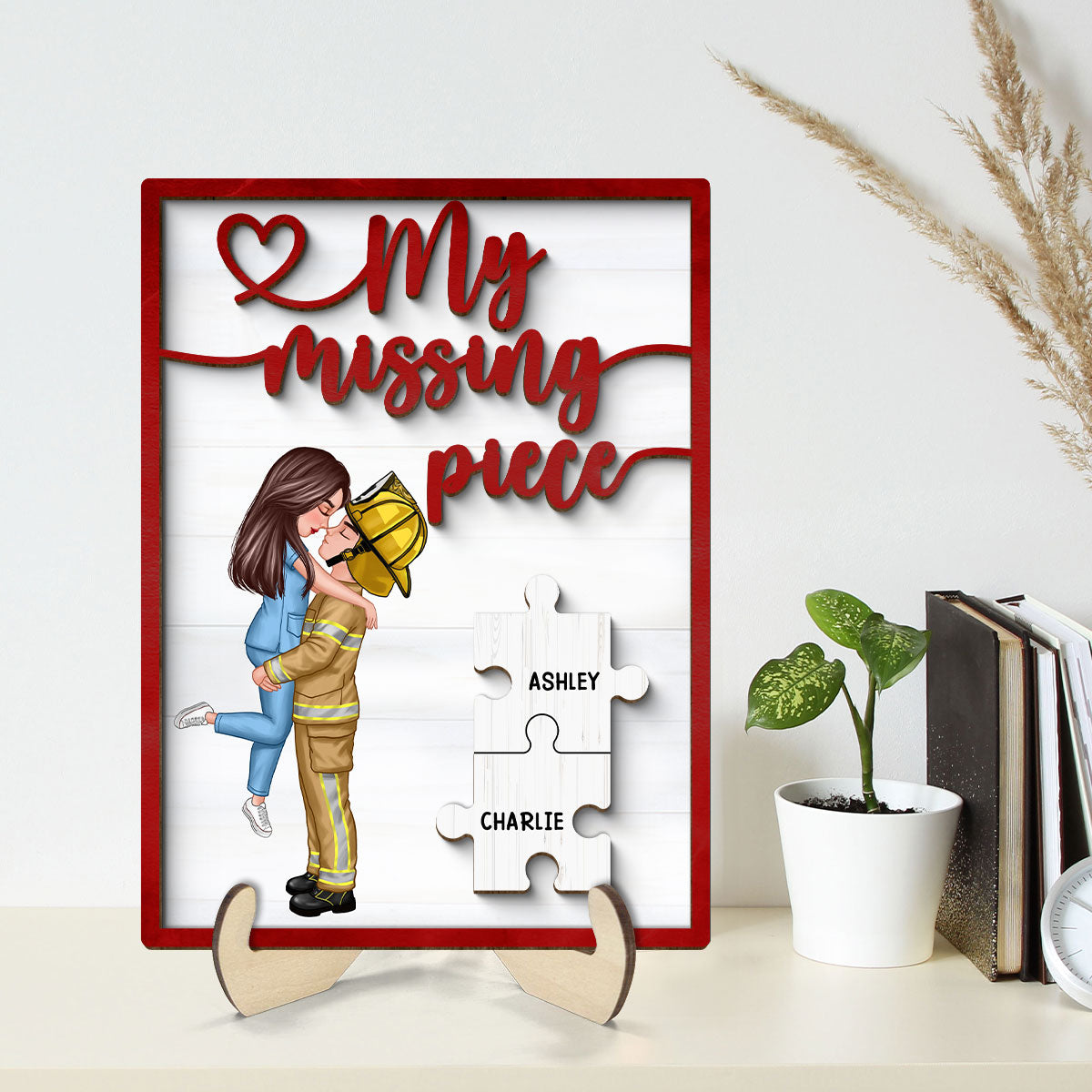 My Missing Piece Couple Hugging Kissing Red Valentine‘s Day Gift by Occupation Gift For Her Gift For Him Personalized 2-Layer Wooden Plaque