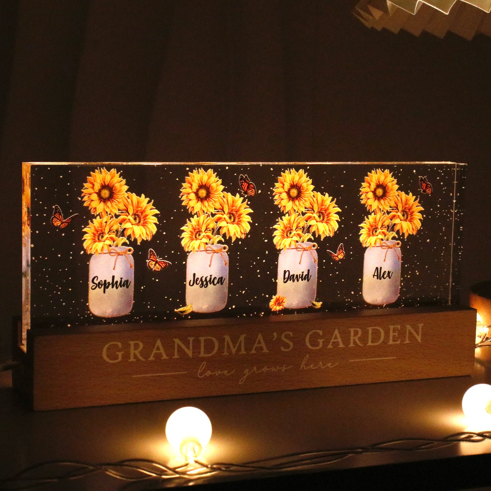 Grandma‘s Mom Garden Sunflower Personalized Acrylic Block LED Night Light