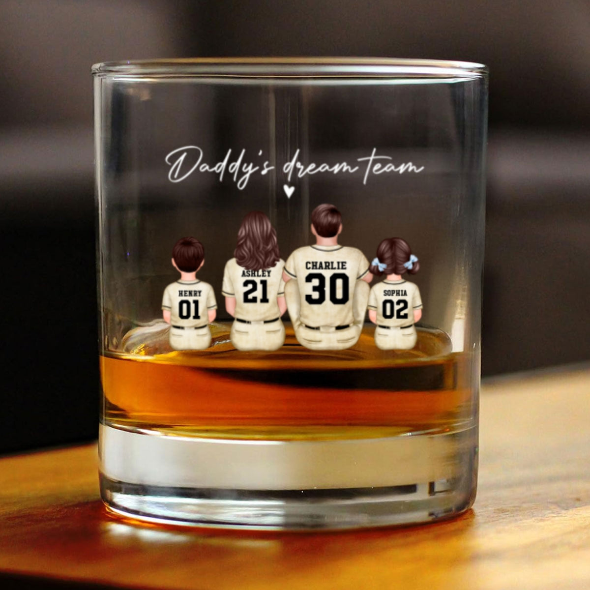 Retro Vintage Baseball Daddy's Dream Team Personalized Wine Glass, Father's Day Gift for Dad