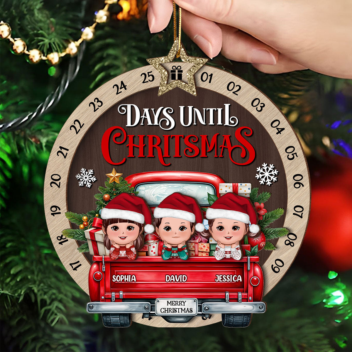 Kids On Christmas Truck Personalized Countdown Ornament