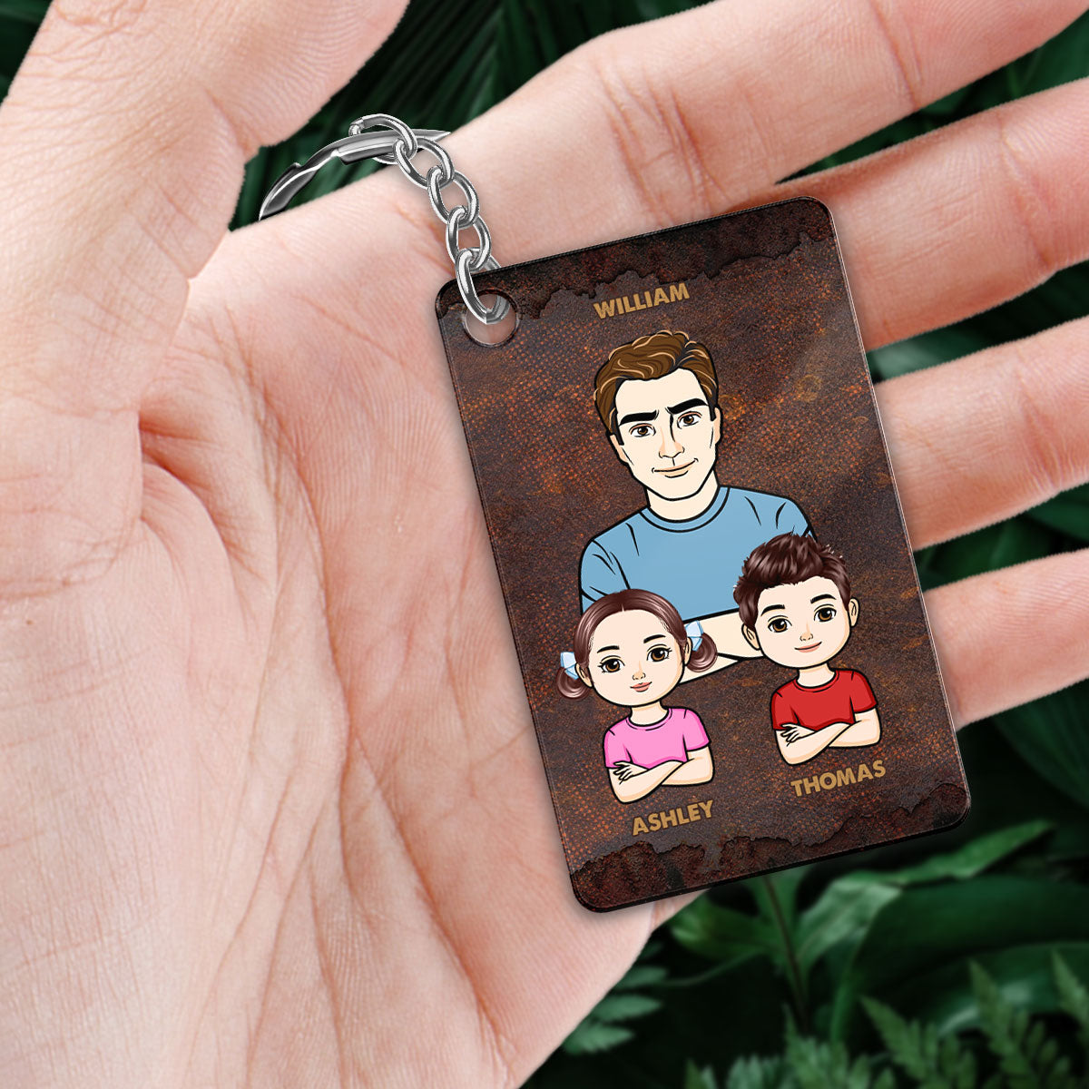 Cool Dad And Kids Metal Pattern Personalized Acrylic Keychain