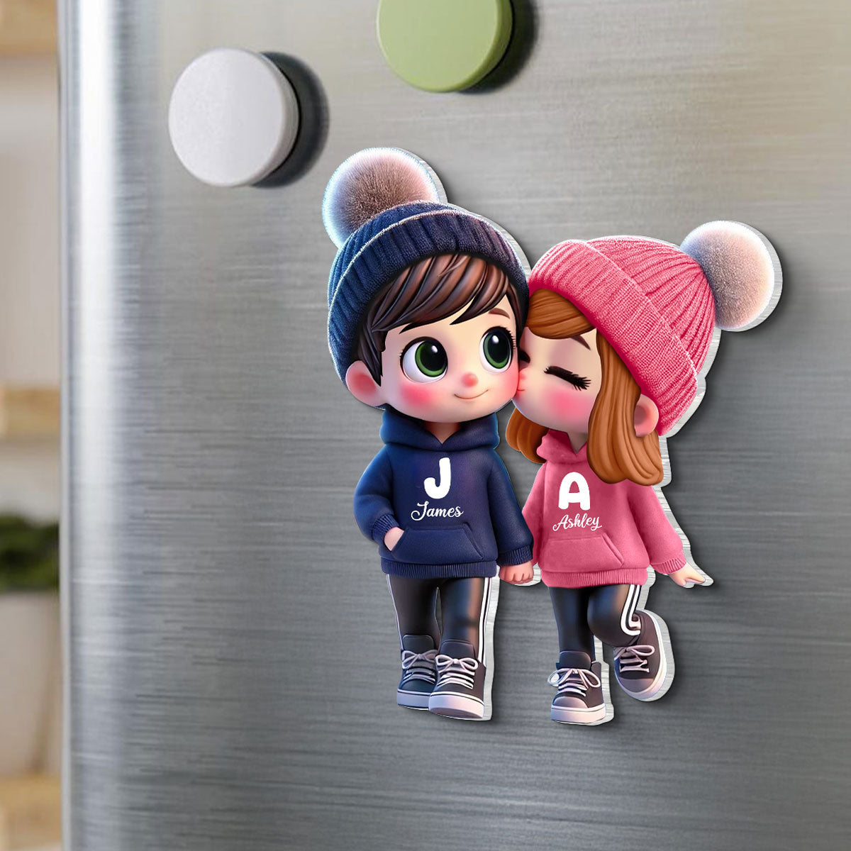 3D Effect Cute Cartoon Couple Walking Personalized Acrylic Fridge Magnet,  Gift for him, Gift For Her