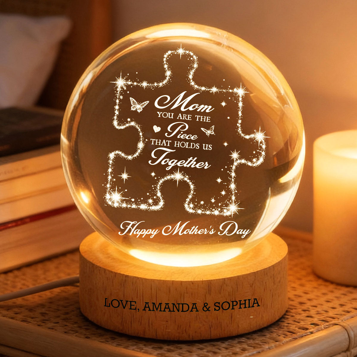 Mom You Are The Piece Holds Us Together - Personalized Crystal Ball LED Night Light - Mother's Day Gift For Mom, Wife