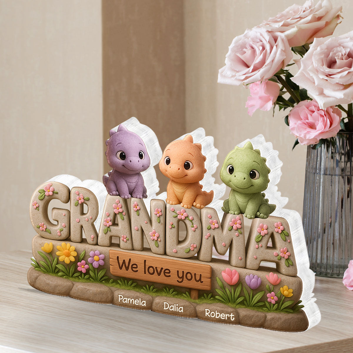 Grandmasaurus Custom Shaped Personalized Acrylic Block Plaque, Perfect 2025 Gift For Mom, For Grandma