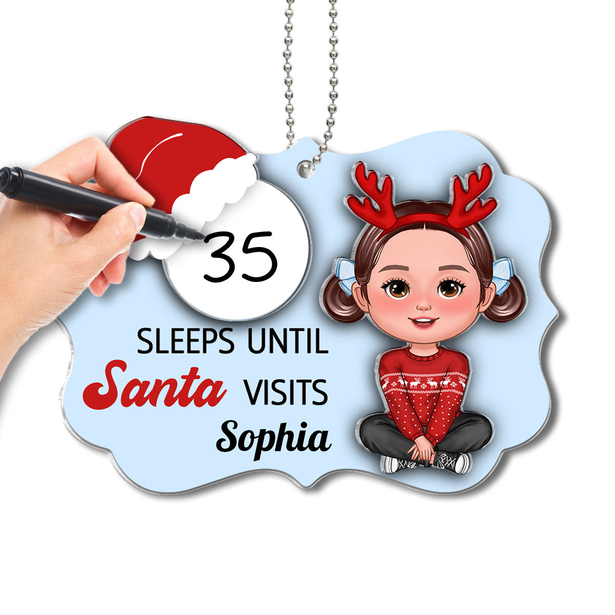 Cute Kid Countdown Sleeps Until Santa Visits Christmas Personalized 2-Layer Acrylic Ornament