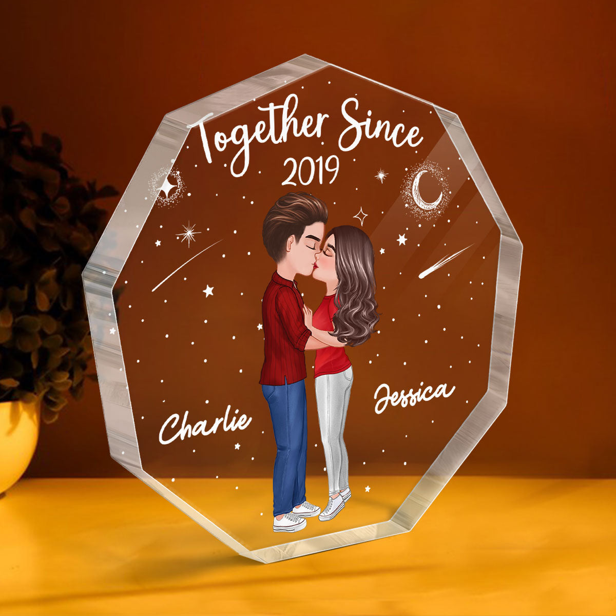 Doll Couple Kissing Personalized Nonagon Acrylic Plaque - Valentine‘s Day Gift - Anniversary Gift For Her - Gift For Him