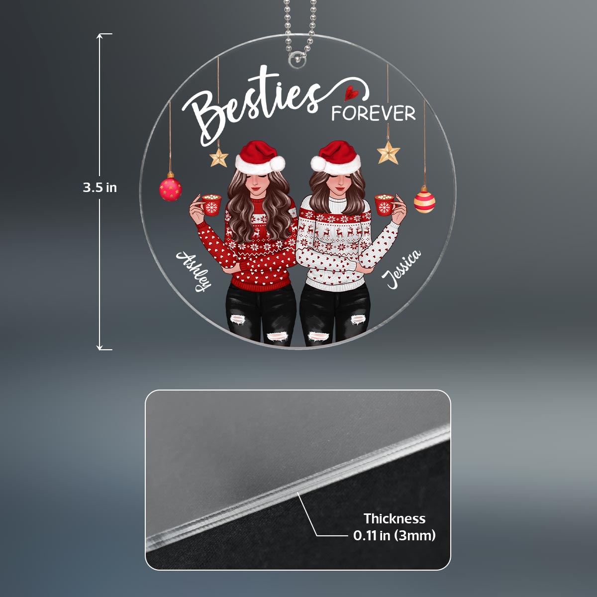 Front View Christmas Besties Personalized Acrylic Ornament