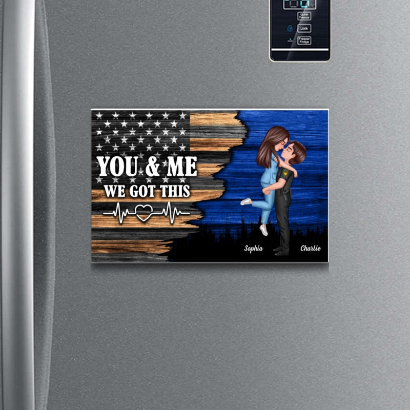 Hero Couple Hugging Kissing Half Flag  Gift by Occupation Gift For Her Gift For Him Personalized Acrylic Fridge Magnet