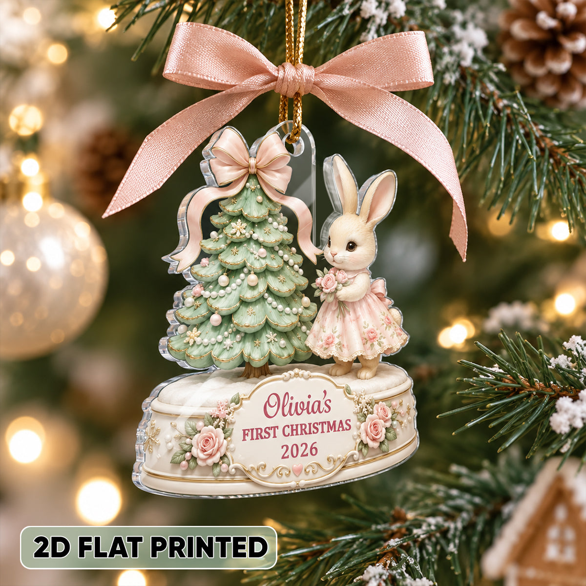 Baby's First Christmas Cute Rabbit - Personalized Acrylic Ornament - Newborn Gift