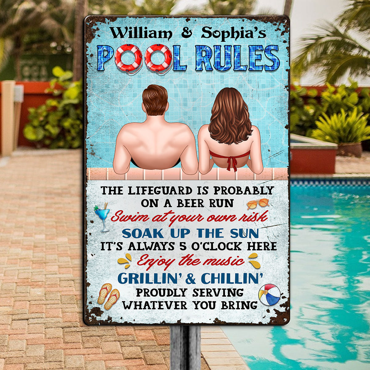 Couple Pool Rules Personalized Metal Sign