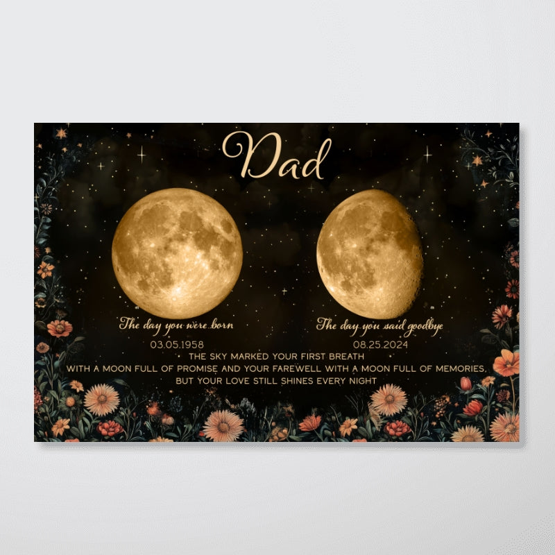 Lost Loved One Moon Phase Art Vintage Floral Memorial Keepsake Personalized Poster