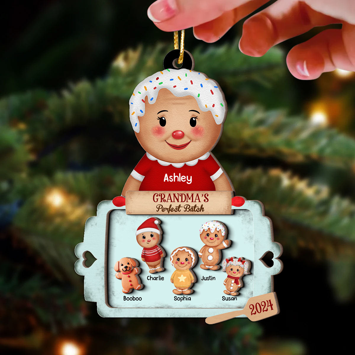 Christmas Grandma's Perfect Batch Grandkids Dogs Cats Personalized 2-Layer Wooden Ornament