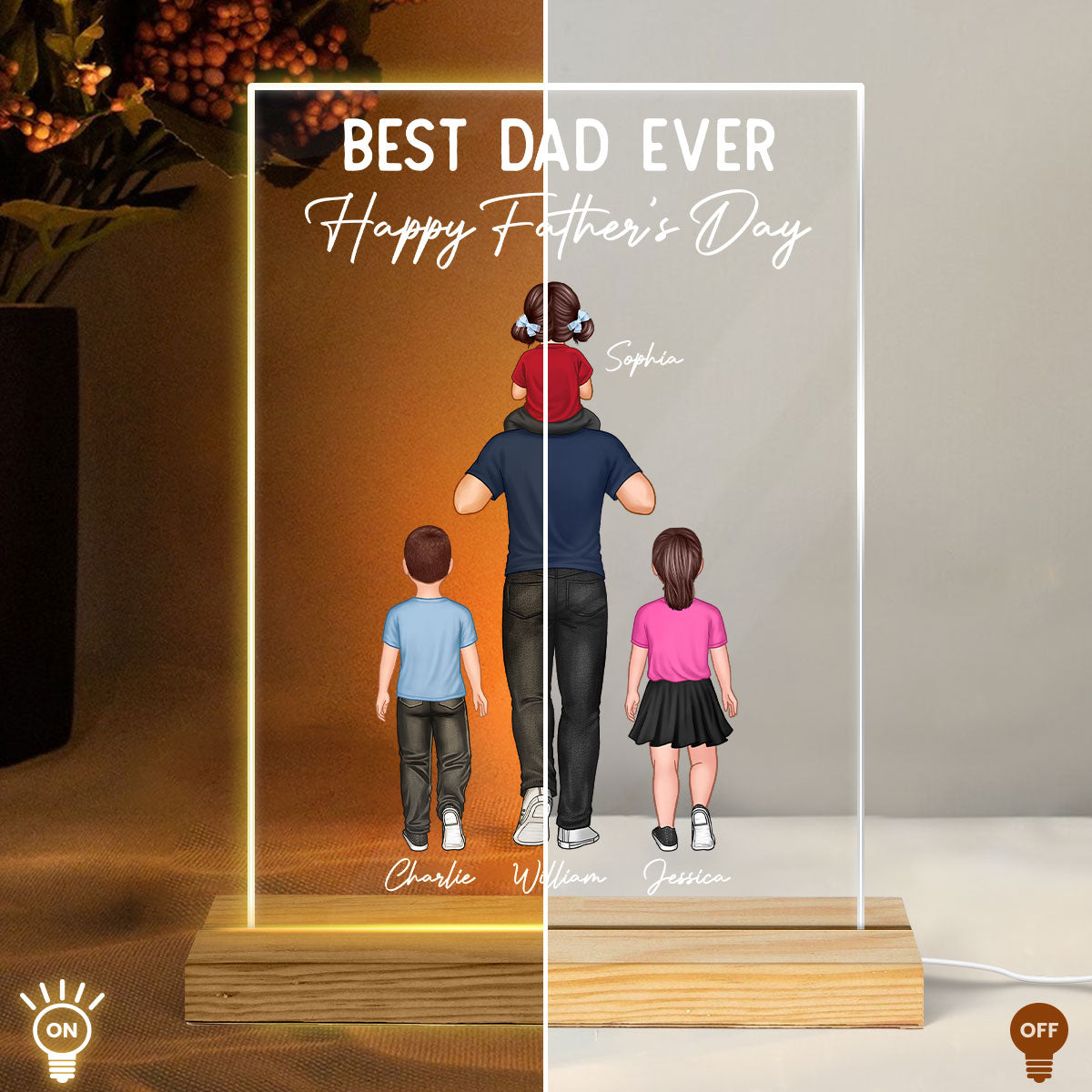 Dad And Kids Piggy Back Personalized LED Night Light, Father's Day Gift For Dad, For Husband