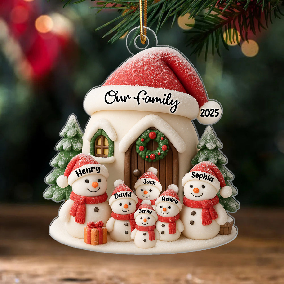 Personalized Snowman Family Acrylic 3D Ornament, Christmas Tree Decoration & Gift for Families