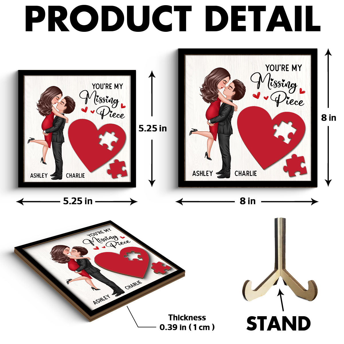 Couple Missing Piece Red Heart Personalized 2-Layer Wooden Plaque, Valentine‘s Day Gift For Him, For Her